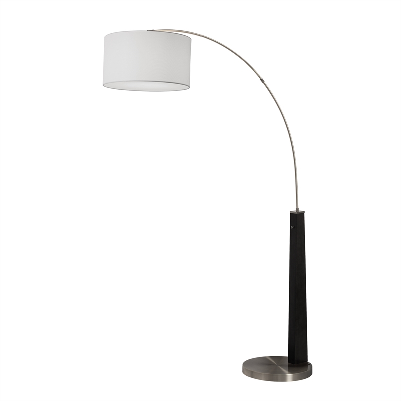 Taper 1-Light Arc Floor Lamp - Black Wood Nickel Cotton Shade Dimmer