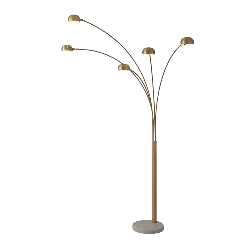 Mushroom 5-Light Arc Floor Lamp - Brass White Marble Base Dimmer