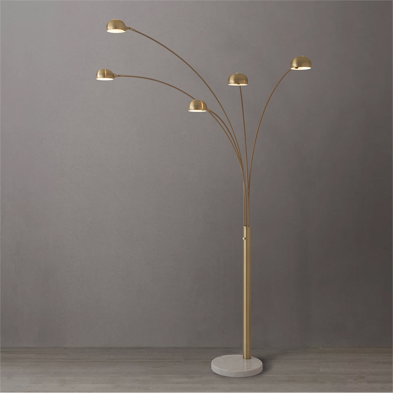 Mushroom 5-Light Arc Floor Lamp - Brass White Marble Base Dimmer