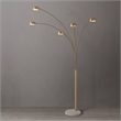 Mushroom 5-Light Arc Floor Lamp - Brass White Marble Base Dimmer