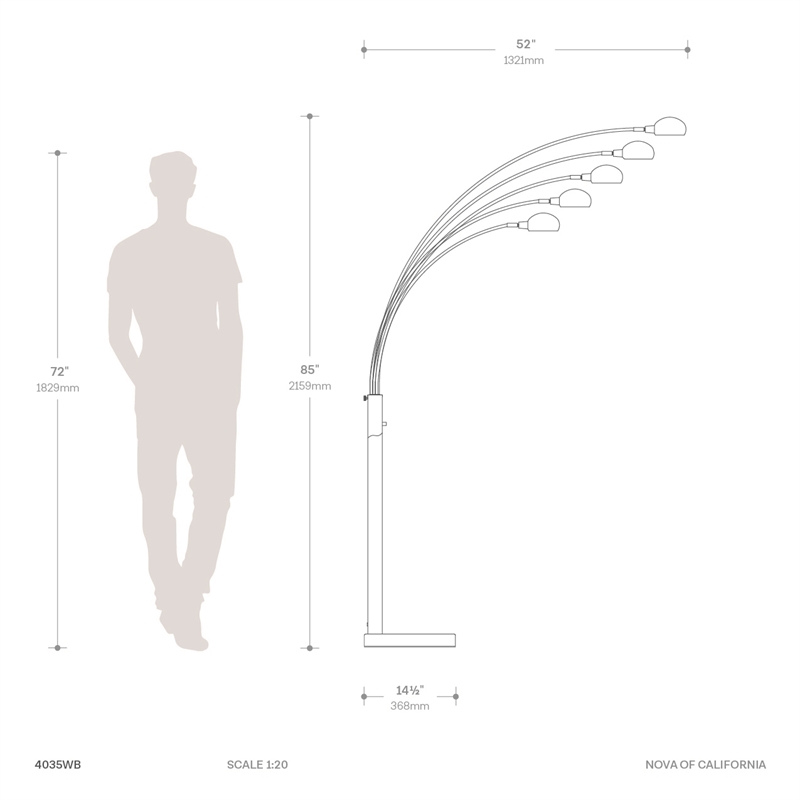 Mushroom 5-Light Arc Floor Lamp - Brass White Marble Base Dimmer