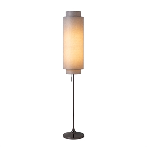 Lollipop Floor Lamp - Black Nickel Cashmere Gray Linen Double Shade On Off Pull Chain