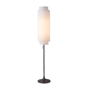Lollipop Floor Lamp - Black Nickel White Linen Double Shade On/Off Pull Chain
