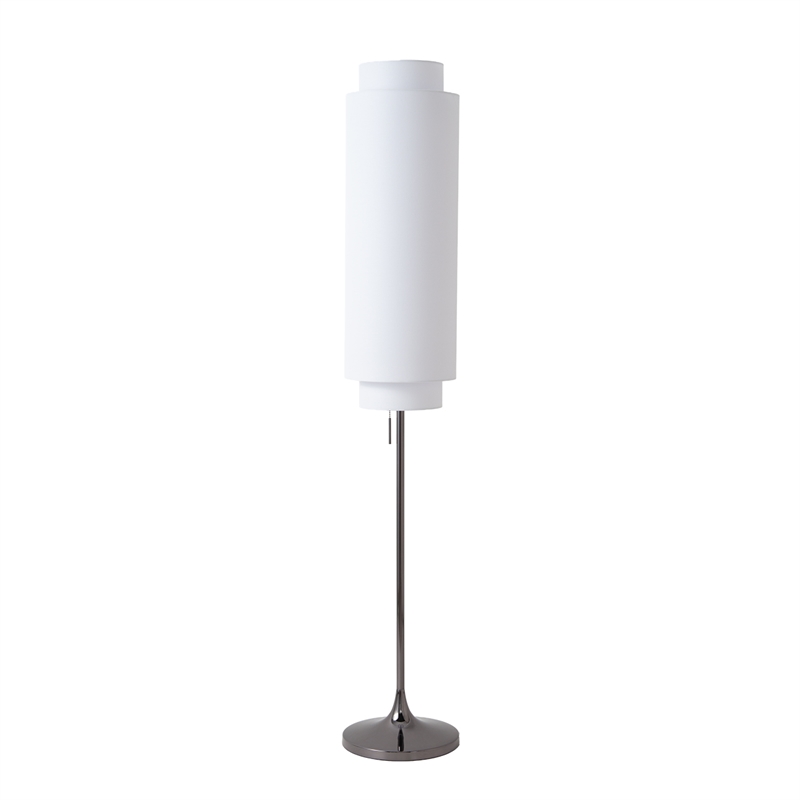 Lollipop Floor Lamp - Black Nickel White Linen Double Shade On/Off Pull Chain