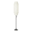 Lollipop Floor Lamp - Black Nickel White Linen Double Shade On/Off Pull Chain