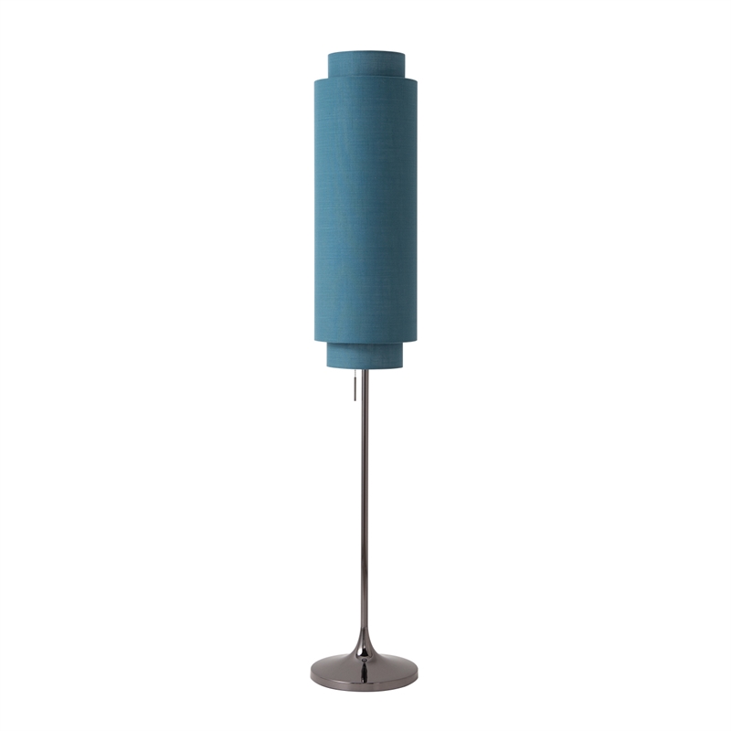 Lollipop Floor Lamp - Black Nickel Turquoise Linen Double Shade On Off Pull Chain