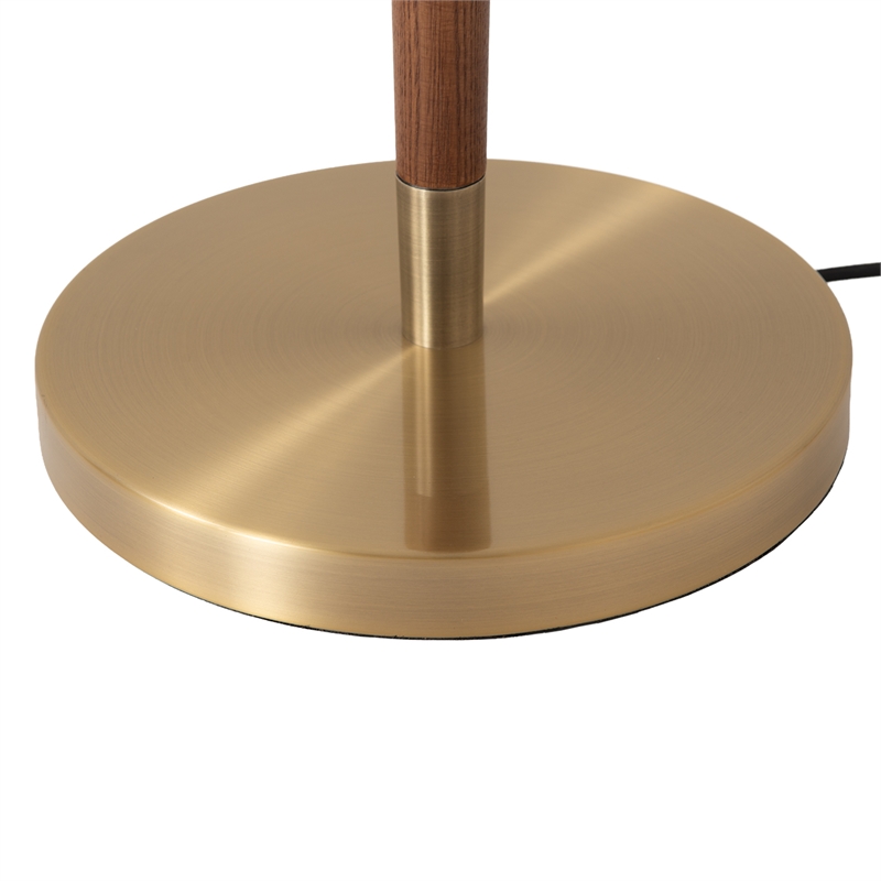Scalloped Floor Lamp - Walnut Weathered Brass White Linen On/Off Pull Chain