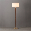 Scalloped Floor Lamp - Walnut Weathered Brass White Linen On/Off Pull Chain