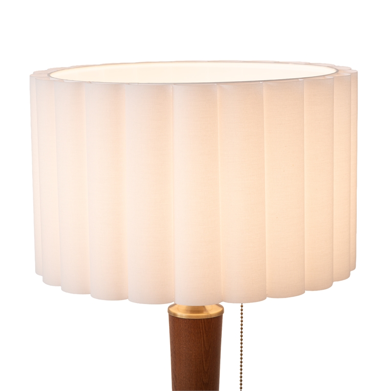 Scalloped Floor Lamp - Walnut Weathered Brass White Linen On/Off Pull Chain