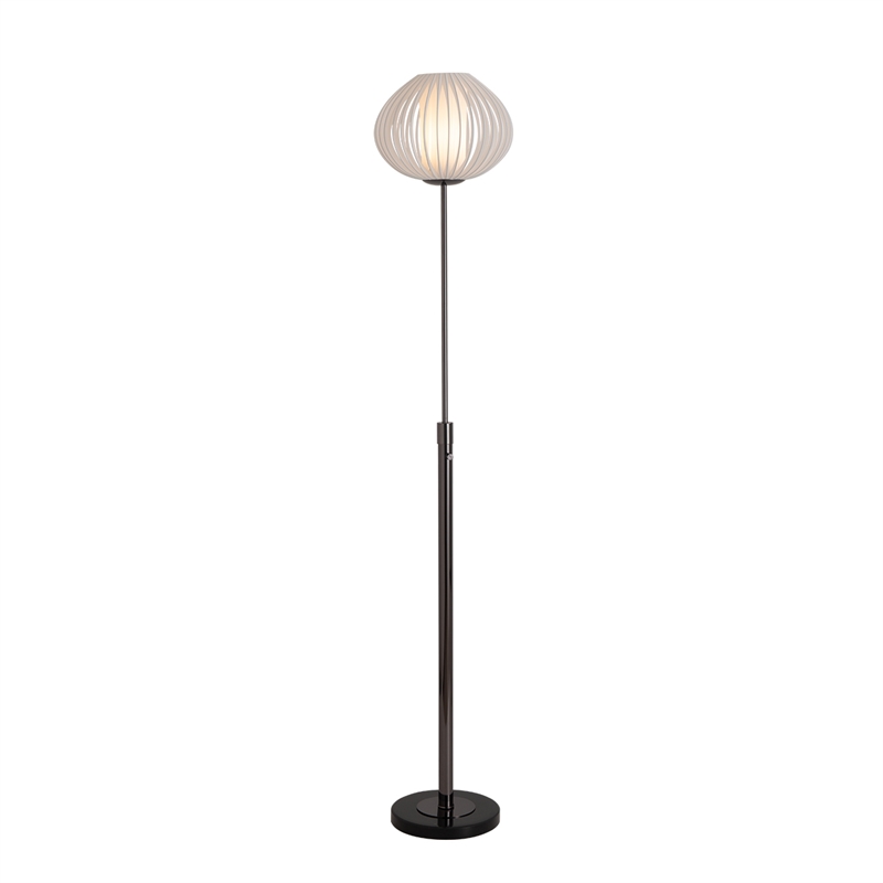 Bloom Torchiere Floor Lamp - Black Nickel Black Marble Base White Satin Shade Dimmer