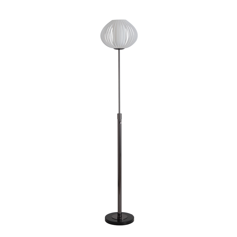 Bloom Torchiere Floor Lamp - Black Nickel Black Marble Base White Satin Shade Dimmer