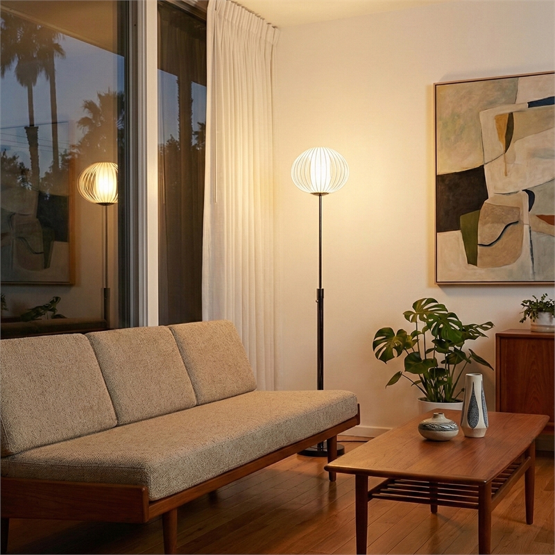 Bloom Torchiere Floor Lamp - Black Nickel Black Marble Base White Satin Shade Dimmer