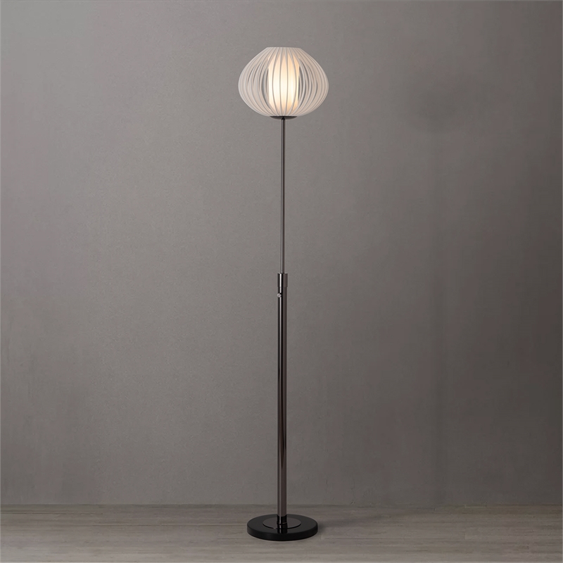 Bloom Torchiere Floor Lamp - Black Nickel Black Marble Base White Satin Shade Dimmer