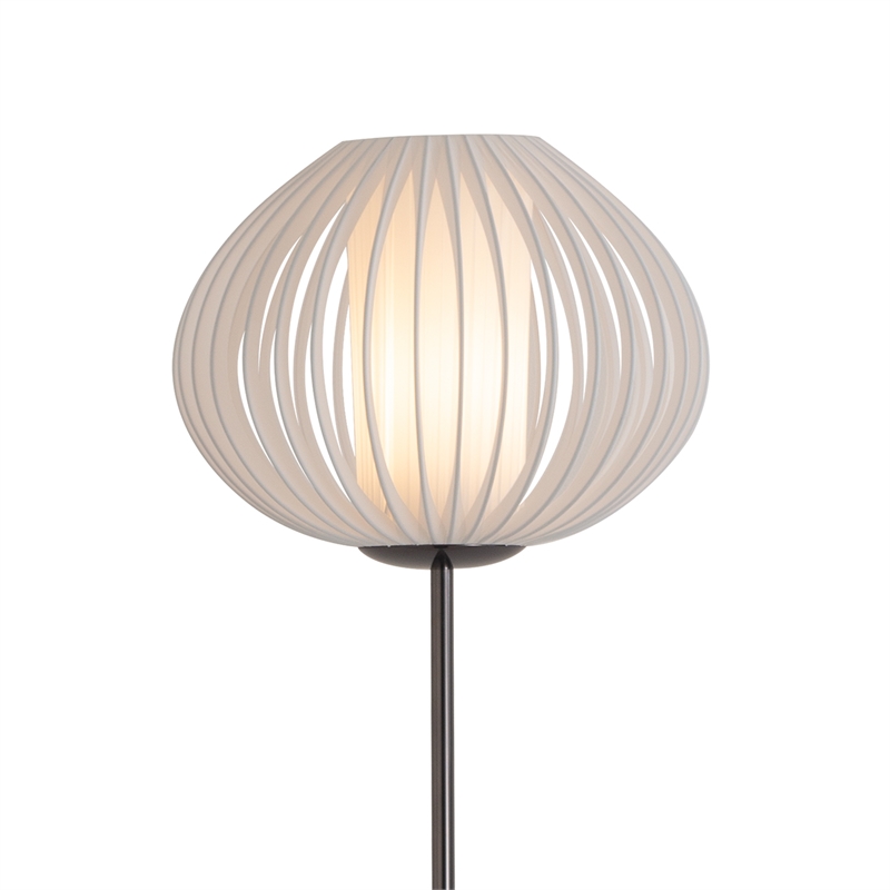Bloom Torchiere Floor Lamp - Black Nickel Black Marble Base White Satin Shade Dimmer