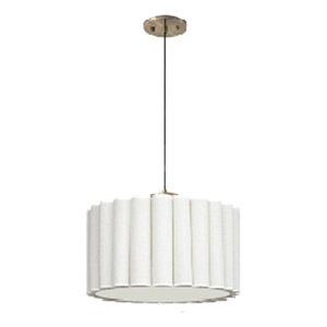 Scalloped 15&quotW Pleated Shade Pendant Light in Weathered Brass Accents