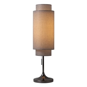 Lollipop Table Lamp - Black Nickel Cashmere Gray Linen Shade On/Off Pull Chain