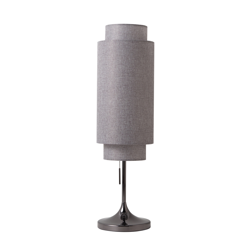 Lollipop Table Lamp - Black Nickel Cashmere Gray Linen Shade On/Off Pull Chain