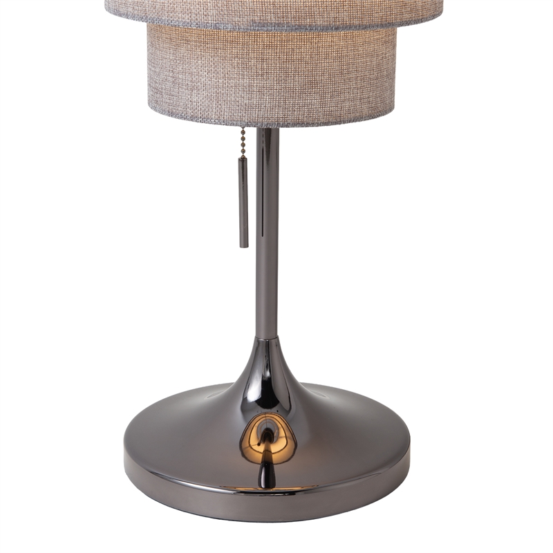 Lollipop Table Lamp - Black Nickel Cashmere Gray Linen Shade On/Off Pull Chain