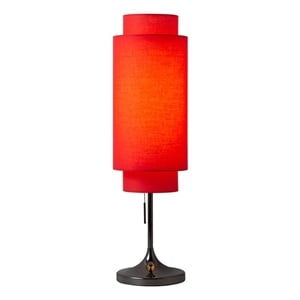 Lollipop Table Lamp - Black Nickel Crimson Red Linen Double Shade On/Off Pull Chain