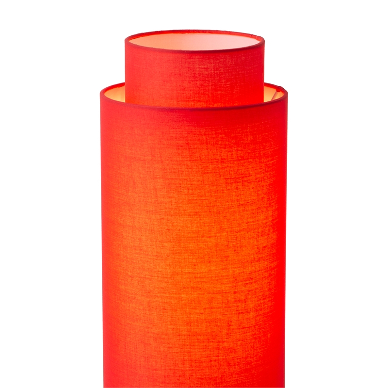 Lollipop Table Lamp - Black Nickel Crimson Red Linen Double Shade On/Off Pull Chain