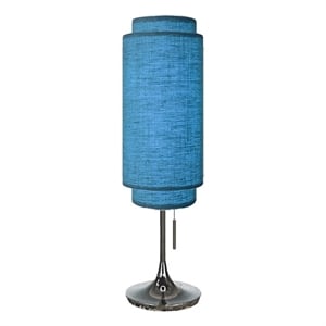 Lollipop Table Lamp - Black Nickel Sky Blue Linen Shade On/Off Pull Chain