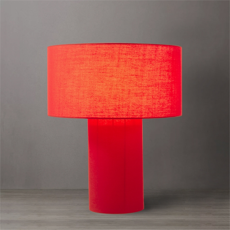 Moonlight Table Lamp - Crimson Red Linen Shade Dimmer Switch