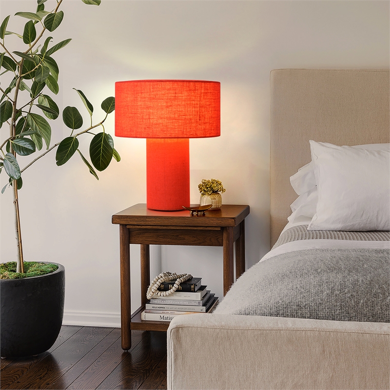 Moonlight Table Lamp - Crimson Red Linen Shade Dimmer Switch