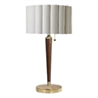 Scalloped Table Lamp - Walnut Weathered Brass White Linen On/Off Pull Chain