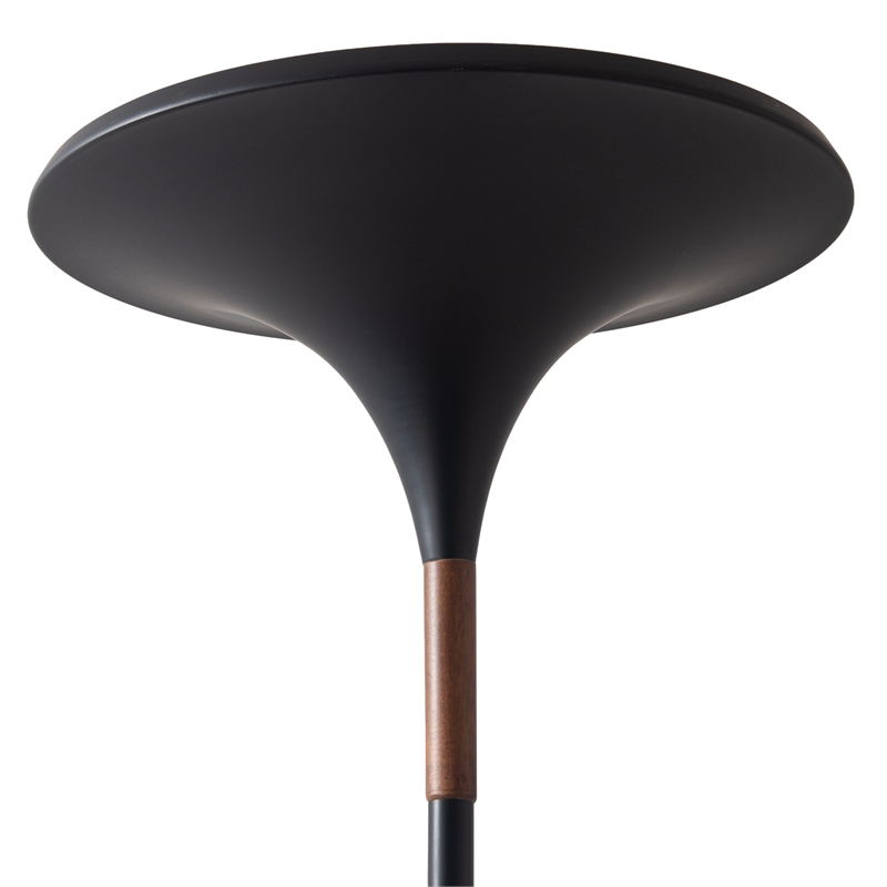 Lodi Torchiere Floor Lamp - Black Gold Leaf Shade Walnut Marble Base Foot Dimmer