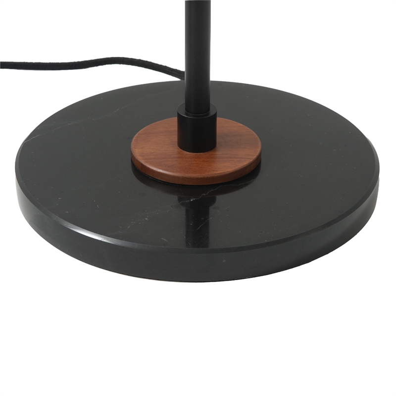 Lodi Torchiere Floor Lamp - Black Gold Leaf Shade Walnut Marble Base Foot Dimmer