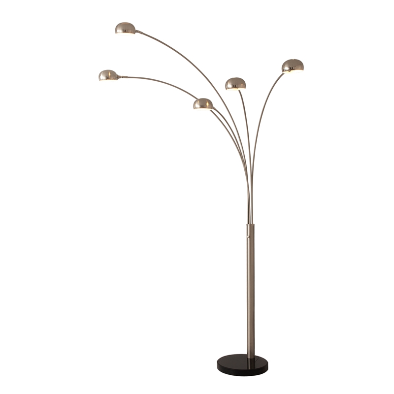 Mushroom 5-Light Arc Floor Lamp - Satin Nickel Black Marble Base Dimmer