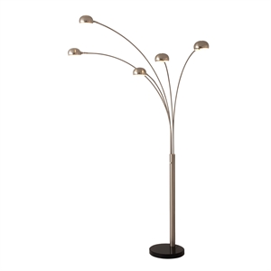 Mushroom 5-Light Arc Floor Lamp - Satin Nickel Black Marble Base Dimmer