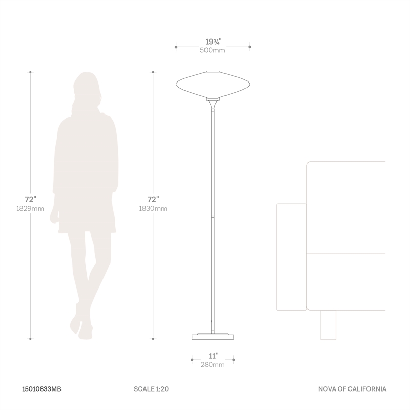 Roswell Torchiere Floor Lamp - Matte Black Walnut Washi Shade Marble Base Dimmer
