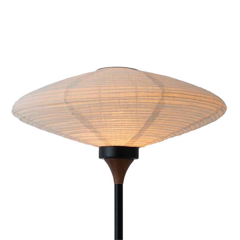 Roswell Torchiere Floor Lamp - Matte Black Walnut Washi Shade Marble Base Dimmer