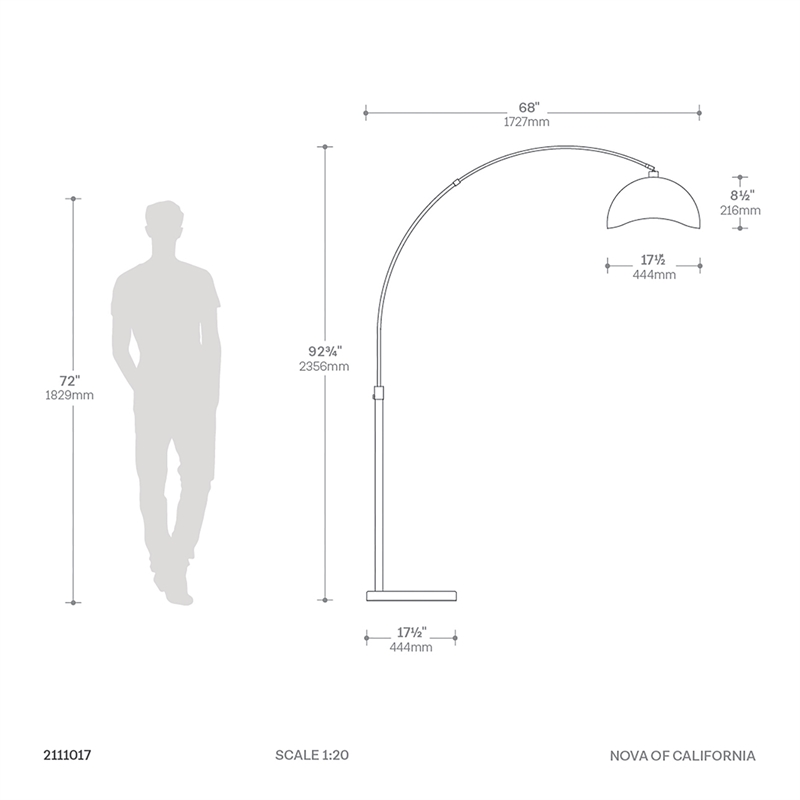 Luna Bella Arc Floor Lamp - Red Finish Black Marble Base Dimmer Switch