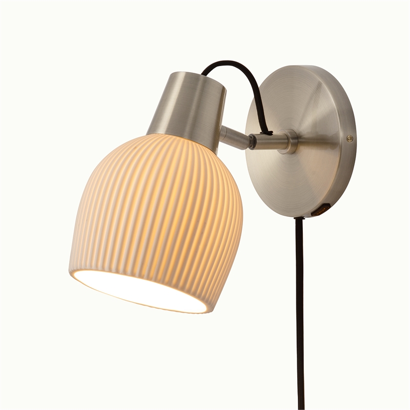Petaluma Bone Porcelain Wall Sconce - Satin Nickel Plug-in Dimmer