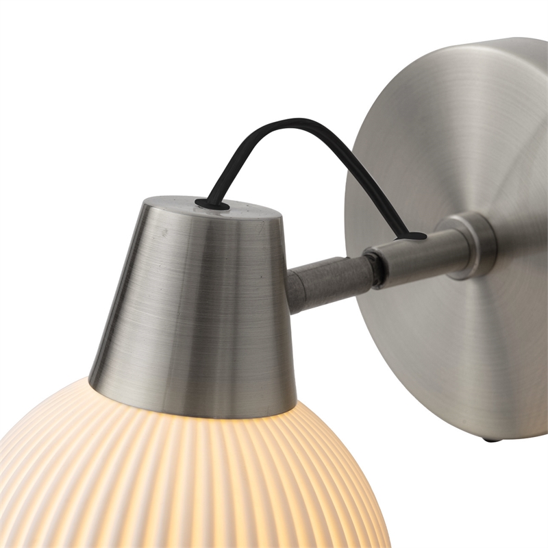 Petaluma Bone Porcelain Wall Sconce - Satin Nickel Plug-in Dimmer