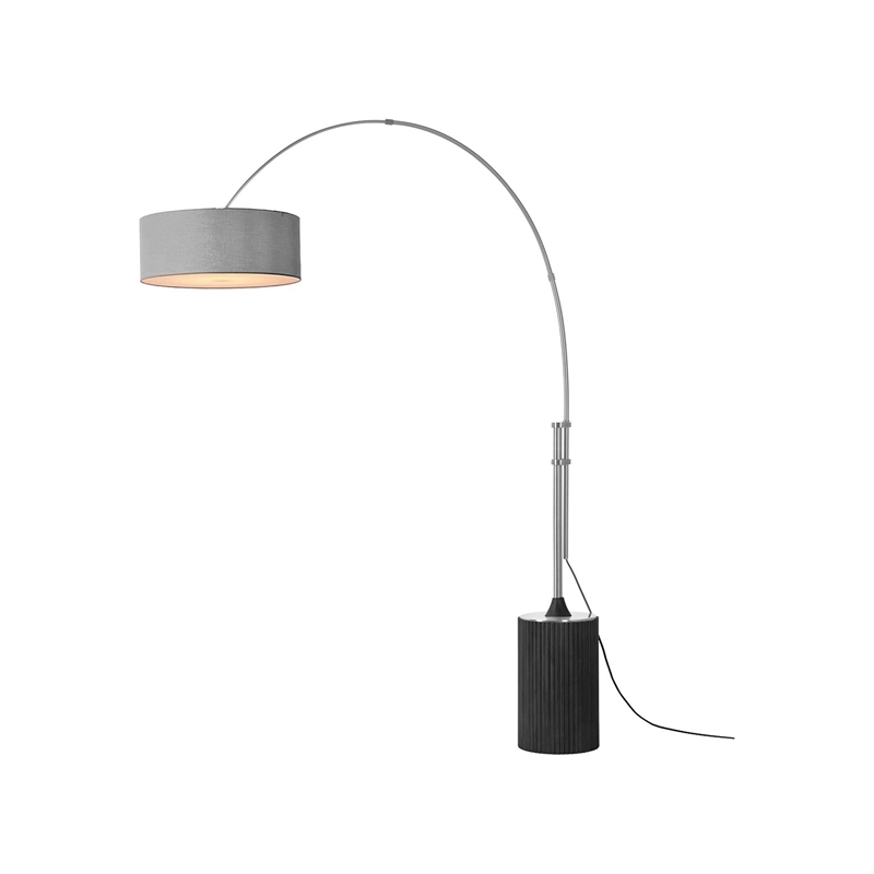 Tambo Arc Floor Lamp - Black Oak Satin Nickel Cashmere Gray Shade
