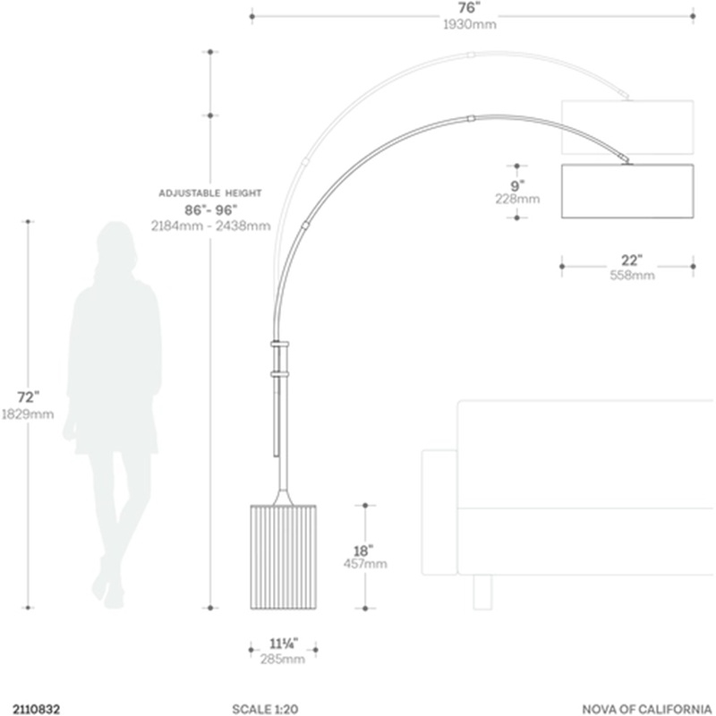 Tambo Arc Floor Lamp - Black Oak Satin Nickel Cashmere Gray Shade
