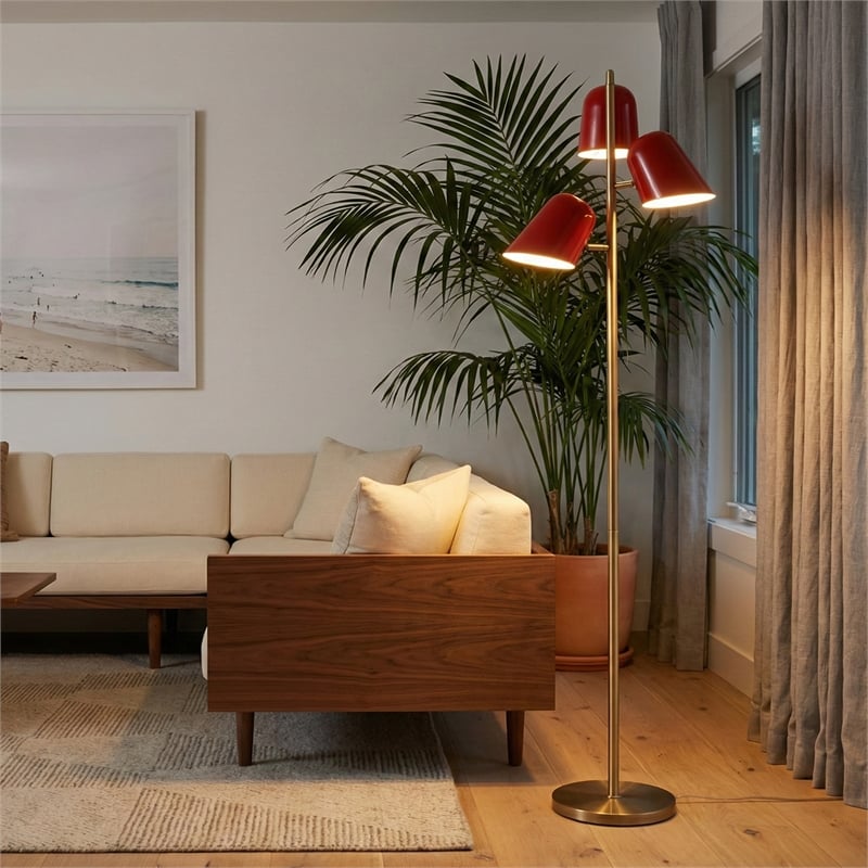 Culver Tree Lamp Weathered Brass Crimson Red shades
