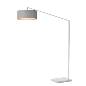 Stretch 87&quot White Arc Floor Lamp with Cashmere Gray Linen Shade