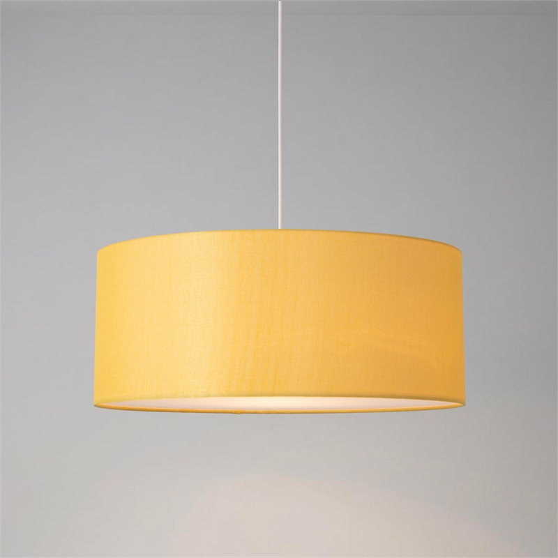 Stretch Pendant - Satin Nickel Mustard Linen Shade Dimmable Bulb Included