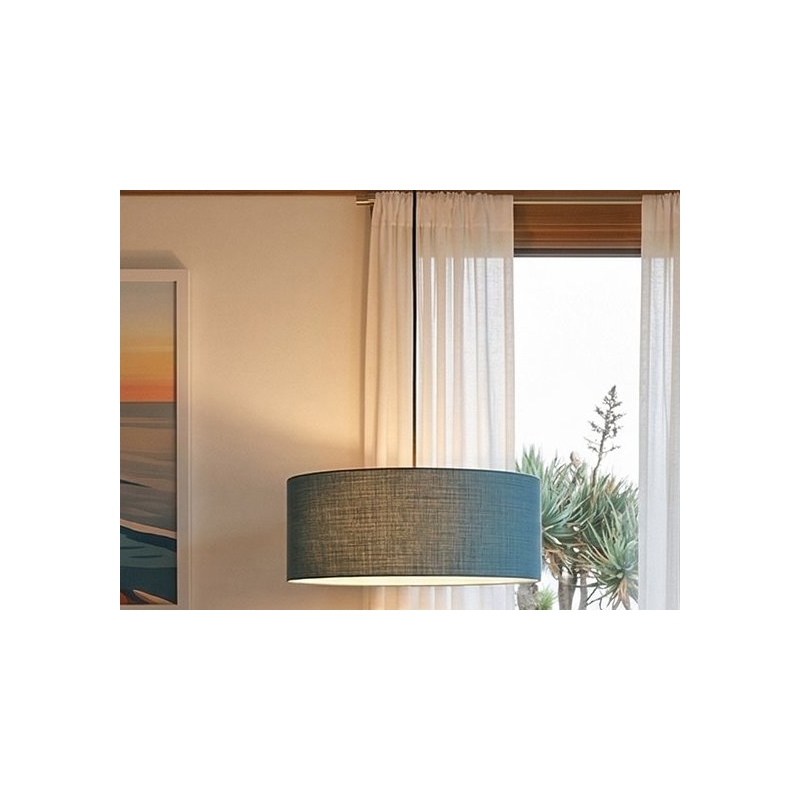 Stretch Pendant - Weathered Brass Pol Blue Linen Shade Dimmable Bulb Included