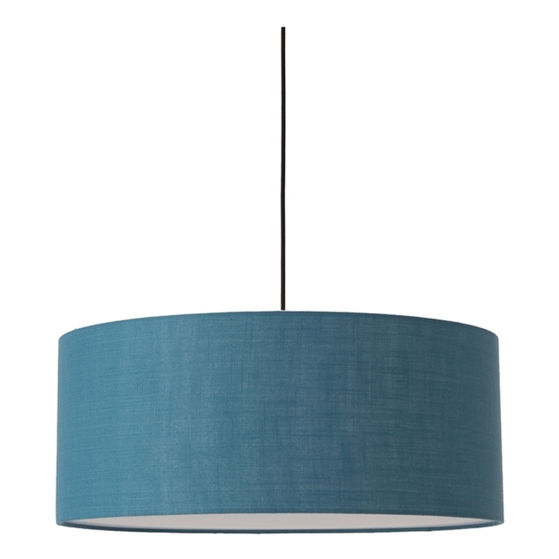 Stretch Pendant - Weathered Brass Pol Blue Linen Shade Dimmable Bulb Included