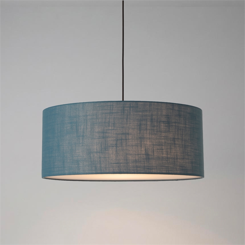 Stretch Pendant - Weathered Brass Pol Blue Linen Shade Dimmable Bulb Included