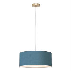 Stretch Pendant - Weathered Brass Pol Blue Linen Shade Dimmable Bulb Included