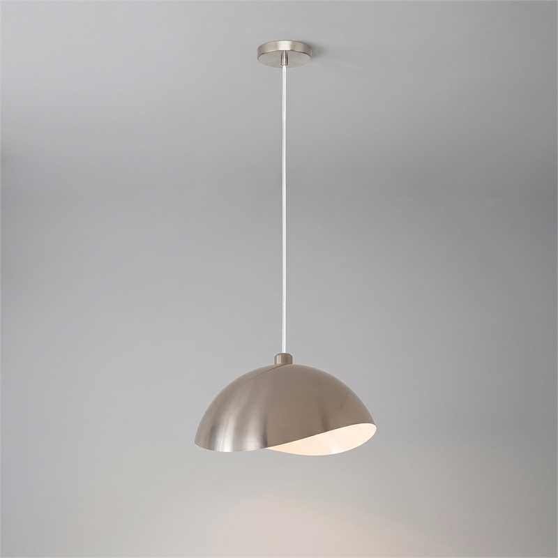 Luna Bella Pendant Satin Nickel/White-Luna Bella Leaf Shade Satin Nickel