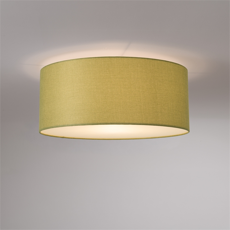 Stretch Flush Mount Avocado Linen Drum Shade Weathered Brass