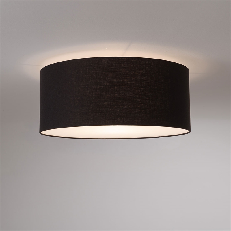 Stretch Flush Mount Black Linen Shade Weathered Brass