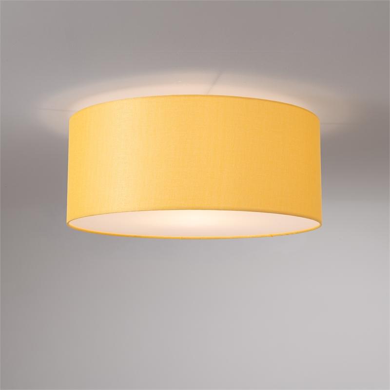 Stretch Flush Mount Mustard Linen Shade Weathered Brass